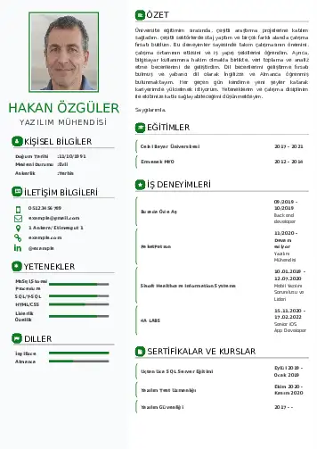 Yazılım Mühendisi Cv Örnekleri cv indir